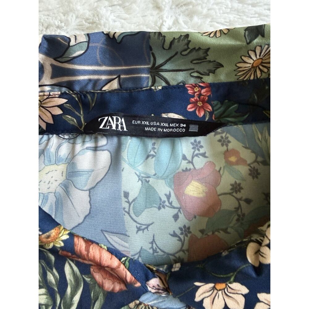 ZARA Silky Feel Button Down Floral Long Sleeve Top Blouse Size XXL Plus - Picture 3 of 5